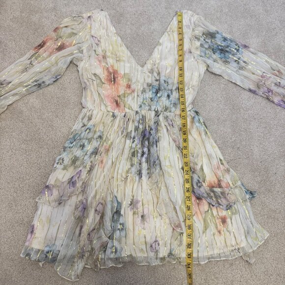 NEW Anthropologie Forever That Girl Lurex Mini Dress Floral Long Sleeve Medium - Picture 13 of 14